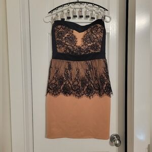 Brand New Kismet Strapless Black Lace and Tan Dress Size M